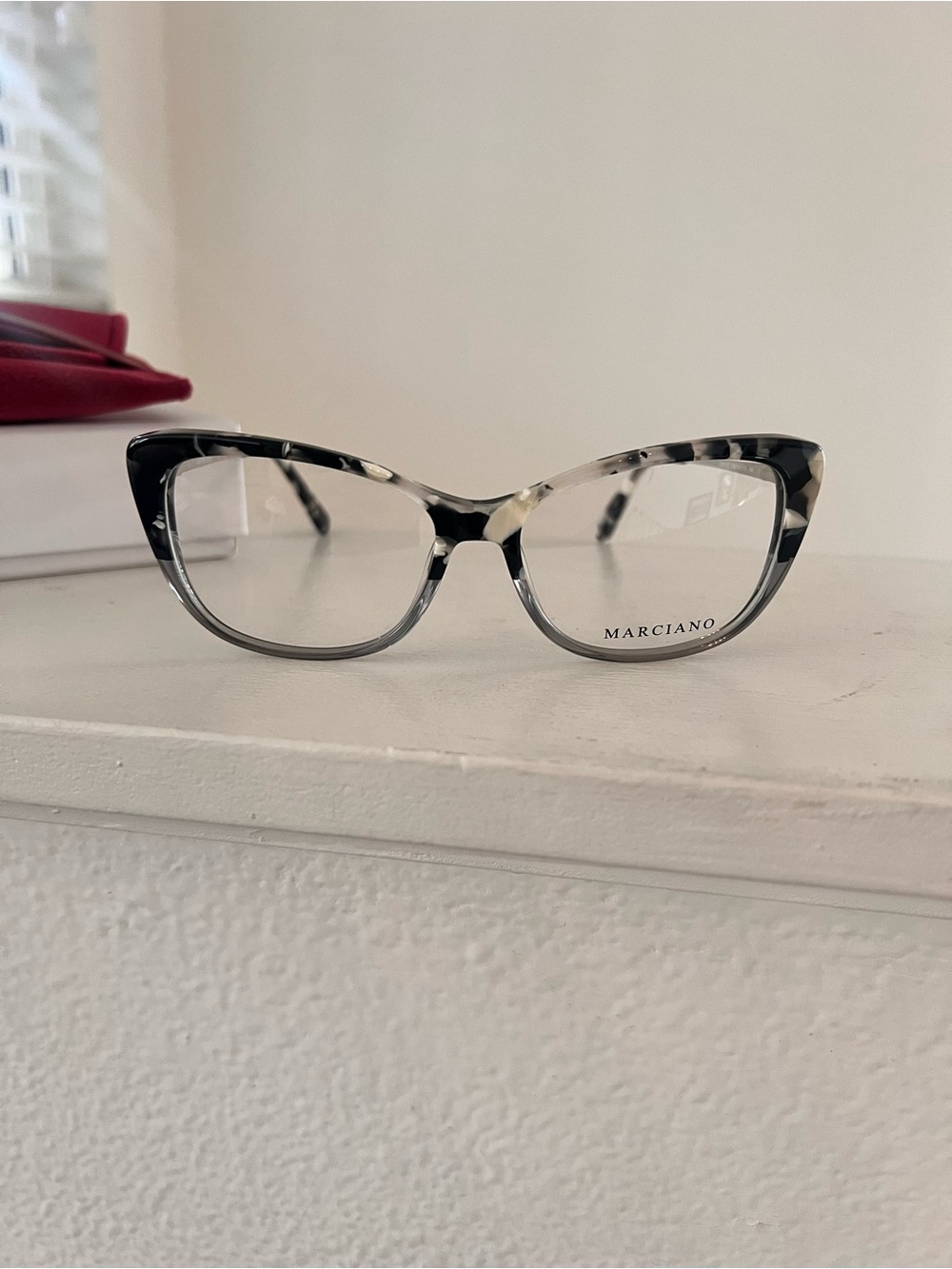 Marciano Women's Cat-Eye RX Glasses in Black and Gray Tortoise